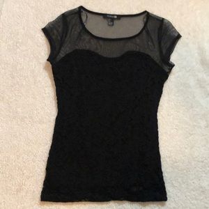 Black lace sheer sweetheart shortsleeved top